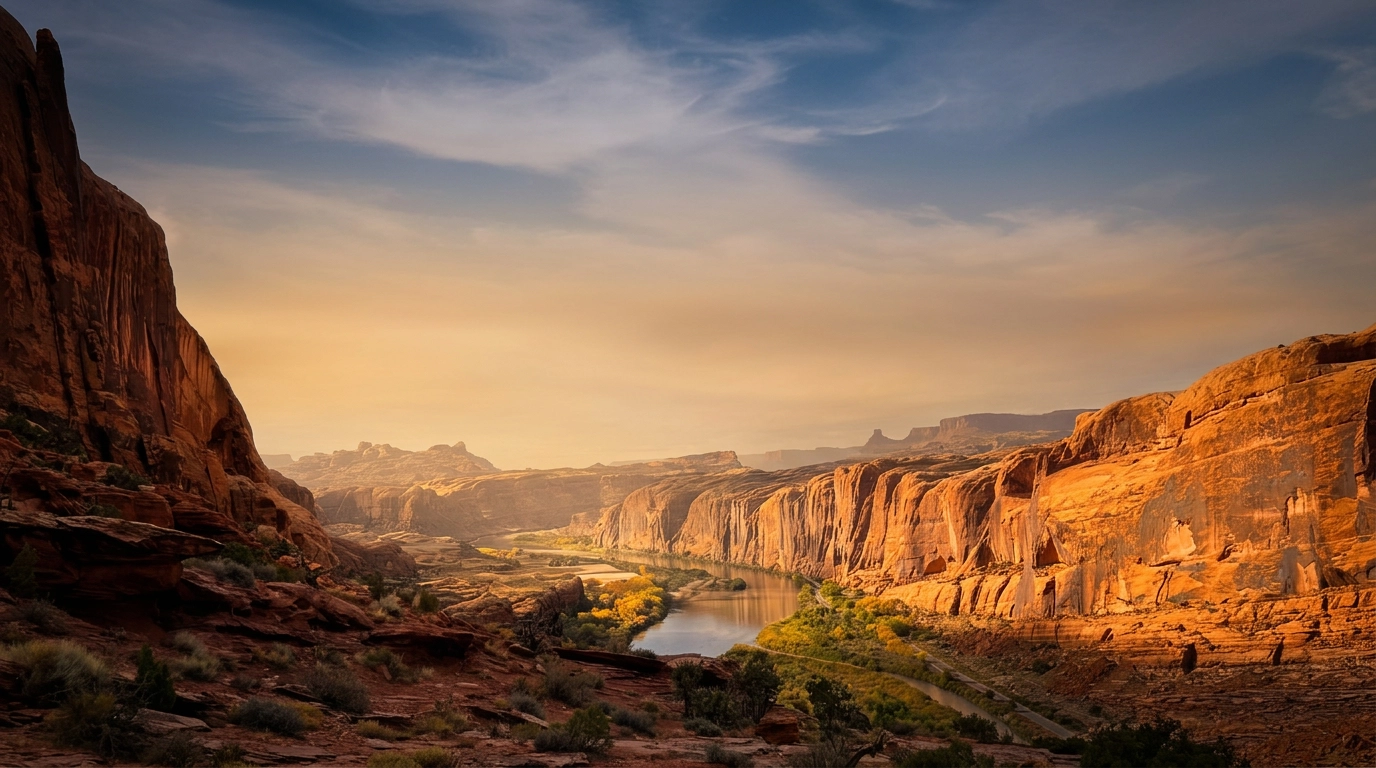 Red rock landscape at dusk